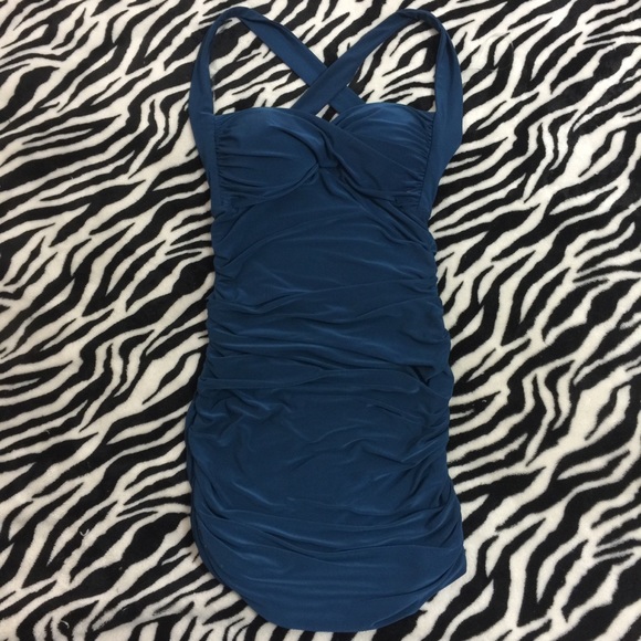 Teal ruched stretchy bodycon dress - Picture 4 of 6